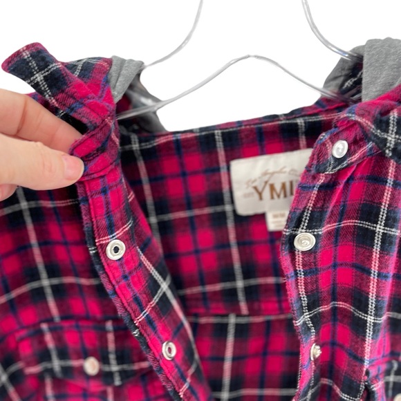 YMI Button Up Plaid Hooded Shirt Size Medium - Picture 4 of 14